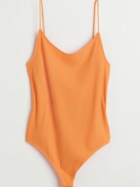 H&M Ribbed Spaghetti-Strap Bodysuit - Orange